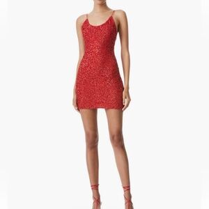 Alice And Olivia Nelle Sequins Mini Dress Size 14 Cocktai Party In Bright Poppy
